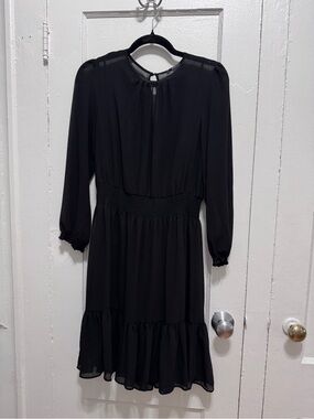 J. Crew Black Long-Sleeve Tiered Smock-Waist Dress